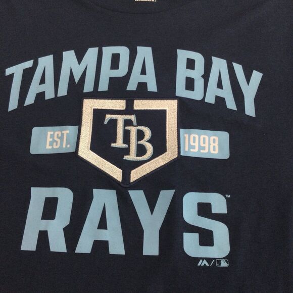 Majestic T-Shirt Women’s Size L Blue Tampa Bay Rays Embroidered Logo Graphic - Picture 4 of 9